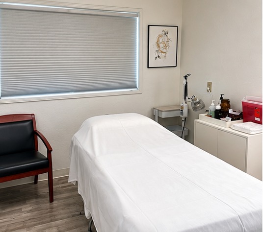 Treatment room with acupuncture meridian artwork